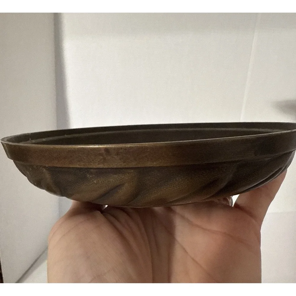 Vintage Brass Bowl-Made In India-Leaf DesignTextured-6.5